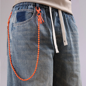 Beaded Waist <b>Chain</b> For <b>Jeans</b> Zinc Alloy Ball Shape Hip Hop Style Daily Wear Single Layer Colored <b>Chain</b> Accessory - Product Image 1