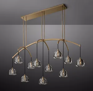 Candelabro moderno de cristal de lujo lineal dorado para comedor, luces colgantes para mesa de estar