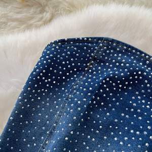 المرأة حجر الراين مزين الصيف بلا أكمام أعلى الرسن و عالية الخصر الجينز المشتعل 2 قطعة مجموعة الأزياء سيهي - Product Image 5