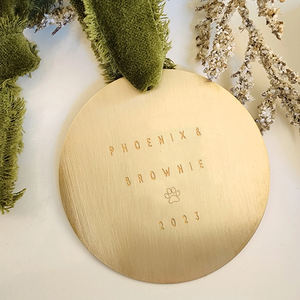 Etiqueta de identificación de perro de latón cepillado cortado con láser, <span class=keywords><strong>Collar</strong></span> de mascota en blanco de latón, adorno de Metal - Product Image 1