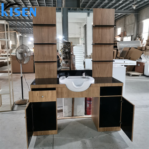 Mueble de peluquería KISEN con espejo, gabinete con lavabo blanco y almacenamiento para salón de belleza - Product Image 5