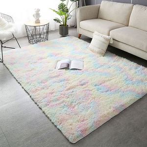 Tapis de luxe moderne en peluche, coloré arc-en-ciel et tie-dye, doux et moelleux, pour salon (vente en gros) - Product Image 1