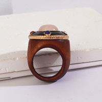 Bague en bois et pierre naturelle pour femme, style bohème, faite à la main, avec pierres précieuses, alliance vintage sculptée en turquoise et agate, cadeau pour elle