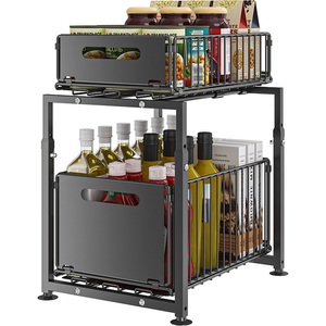Stainless Steel Adjustable Height Double Tier Waterproof Modern <b>Kitchen</b> Towel <b>Storage</b> Rack Standing Installation Non-Folding - Product Image 1
