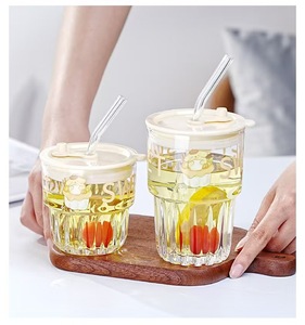 Taza de vidrio transparente con diseño simple de dibujos animados y Cinnamoroll, tapa a prueba de fugas de leche para <span class=keywords><strong>desayuno</strong></span> de 300ml, vasos de vidrio creativos - Product Image 6