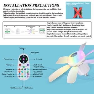 पेटेंट रिमोट कंट्रोल स्पीकर सजावटी आधुनिक डीसी मोटर आरजीबी संगीत स्मार्ट होम लाइट का नेतृत्व 3-स्पीड शांत छत के प्रशंसकों के लिए G32 लेआउट - Product Image 6