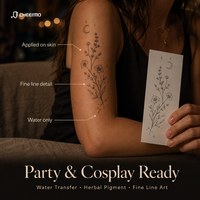 Autocollant de tatouage temporaire aux pigments végétaux, décalcomanie à transfert d'eau, tatouage corporel, papier de support pelable pour la peau, cadeau de fête