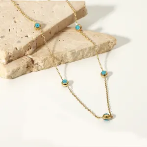 New Hot Selling Positioning Bead Chain 18K Gold Plated Stainless Steel Turquoise Eye Long Chain Necklace Anklet Set Jewelry