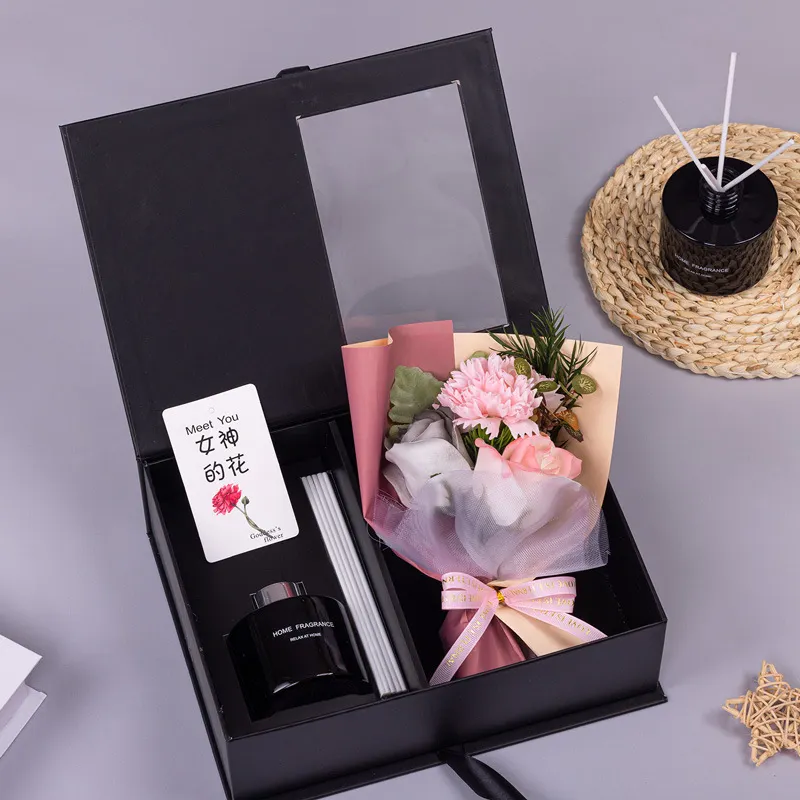 Sabun aromatik buatan tangan hadiah mawar Set sabun buket bunga dalam kotak hadiah dengan lilin beraroma untuk hadiah Hari Ibu