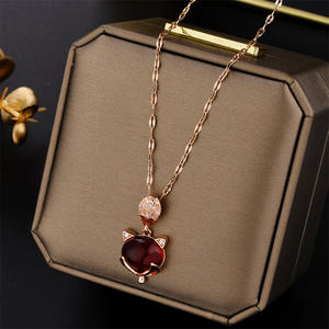 Cute <strong>Fox</strong> Pendant Choker Titanium Steel 18K Sweater Chain Opal Pendant Clavicle Chain Gold Plated <strong>Necklace</strong> - Product Image 4