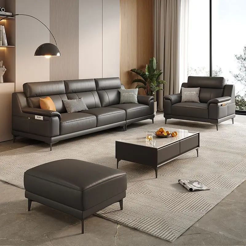 Camada minimalista italiana do couro sala simples moderno luz luxo pequeno apartamento high-grade sofá de couro