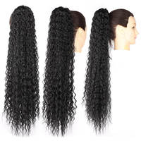 En gros Noir Long Bouclés Ondulés Cordon Queue De Cheval Avec Peigne Invisible Synthétique Naturel Ondulé Extension De Cheveux Pour Les Femmes