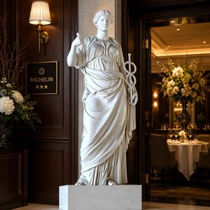 Sculpture personnalisée de la déesse Hygieia en marbre - Divinité classique de la santé sur mesure avec caducée et serpe pour intérieurs de luxe - Product Image 3