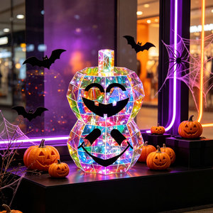 Decoración de Calabaza LED para Halloween, Figura de Calabaza Iridiscente con Facetas, Luz de Mesa con Alimentación USB para Decoración de Fiestas en Casa - Product Image 2
