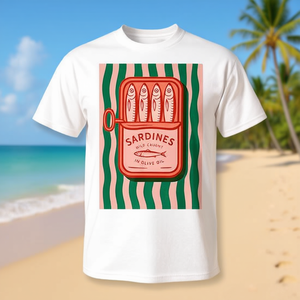 Camiseta de verano con gráfico retro de sardinas enlatadas para mujer - Product Image 3