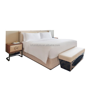 Fashion Trendy Economic Hotel Twin Bedroom Furniture Set MDF <b>Base</b> Two <b>Single</b> Upholstered <b>Beds</b> With Tufted Headboard & Nightstand - Product Image 6