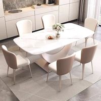 Ensemble de table à manger moderne avec plateau rectangulaire en pierre frittée et 6 chaises ergonomiques en cuir