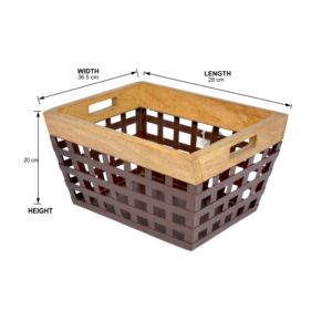Wholesale Square Metal Wooden Kitchen <b>Basket</b> Wooden Side Handle Home <b>Storage</b> Fruits <b>Vegetables</b> General <b>Storage</b> <b>Baskets</b> Felt Iron - Product Image 5