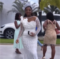 Robes de mariée sirène 2026, ornées de perles, à manches longues, style africain, grande taille, coupe trompette illusion, Vestido De Bodas