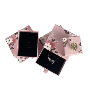 Box and Bag with Insert Set Jewelry Box Plus Jewelry Bag Paper Drawer Bracelet Necklace Earring Box Microfiber Pouch