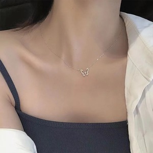 Butterfly Necklace Zinc Alloy Hollow Design Sparkling Diamond Clavicle Chain For Women Party Fashion Jewelry - Product Image 1