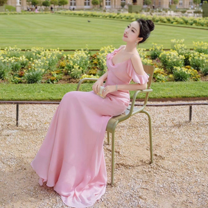Vestido de Noche de Sirena de Satén Rosa, Fabricante Vietnamita, Tirantes Espagueti, Volantes, OEM, ODM, Venta al por Mayor 2025 - Product Image 2