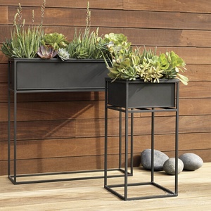 Ensemble de 3 pots de fleurs en métal avec support, pots de plantes de jardin d'extérieur, jardinières - Product Image 3