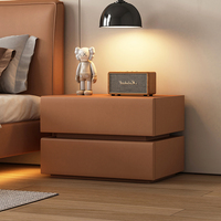 Table de chevet suspendue noire, meuble de rangement de chambre à coucher à lumière d'induction sans installation, table de chevet en bois massif en cuir