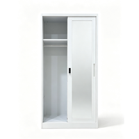 Armoire de rangement métallique à 2 portes coulissantes en acier avec miroir pour chambre à coucher et bureau