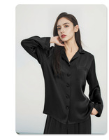 Ensemble de pyjama pour femme en soie de mûrier 100% satinée, tricoté, respirant, avec taille élastique, col rabattu, manches longues, longueur intégrale, collection 2025