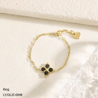 Bijoux pour femmes personnalisés de luxe léger, plaqué or 18 carats, acier inoxydable 304/316, fleur rouge, diamant coloré, chaîne fine, bague