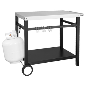 Double Tier Outdoor Barbecue <b>Worktable</b> Cart, Heavy Duty Stainless Steel BBQ Prep Cart for Patio Restaurant Outdoor Cooking - Product Image 4