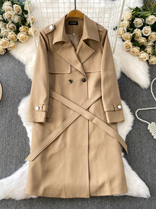 Cappotto <span class=keywords><strong>Trench</strong></span> da Donna Autunnale <span class=keywords><strong>Marrone</strong></span> Maillard Retrò con Colletto, Cintura e Vita Ultra Alta, Slim Fit - Product Image 2