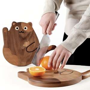 Planche à découper en bois de noyer <span class=keywords><strong>massif</strong></span>, créative et mignonne, en forme de chat, plateau de petit-déjeuner pour la maison et les enfants, nourriture pour bébés - Product Image 6