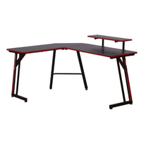 Bureau de jeu en métal avec surface en bois, vente directe usine, pour cybercafé, en forme de L, long, noir, pour usage professionnel