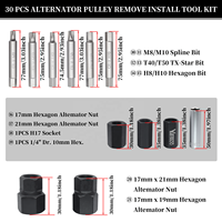 30 pièces Kit de réparation en acier outil d'installation de retrait de poulie d'alternateur pour VW Audi Ford BMW Benz Volvo GM pour véhicules Toyota Buick