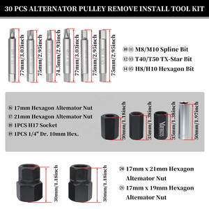 30pcs thép sửa chữa Kit <span class=keywords><strong>alternator</strong></span> ròng rọc loại bỏ cài đặt công cụ cho VW Audi Ford BMW Benz Volvo GM cho TOYOTA Buick xe - Product Image 3