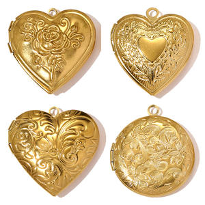 Scatola Portafoto Apribile Fai-da-Te in Acciaio Inossidabile con Motivi in Rilievo Rotondi, Ciondoli alla Moda, Pendenti a <span class=keywords><strong>Cuore</strong></span> - Product Image 1