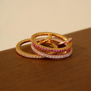 Anillo Triple de Plata de Ley 925 de Alta Calidad SPJ, Anillo de Eternidad Completa con Zirconia 5A, Anillo de Ilusión Apilado para <span class=keywords><strong>Mujer</strong></span> - Product Image 2