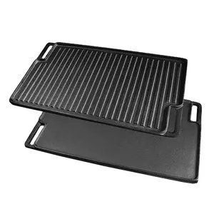 Ferro fundido pré temperado fogão a gás top grill placa reversível chapa para camping