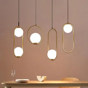 Bedside chandelier Modern simple creative personality restaurant lamps Round glass single head Nordic bedroom small chandelier