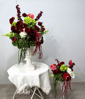 Vente en gros de centres de table en fleurs rose poudré, roses artificielles, boules de fleurs d'hortensia vertes pour la décoration de mariage et de fête