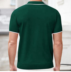 Nouveaux hommes personnalisés solide décontracté à manches courtes pour t-shirt respirant écologique tricoté fermeture éclair revers - Product Image 2