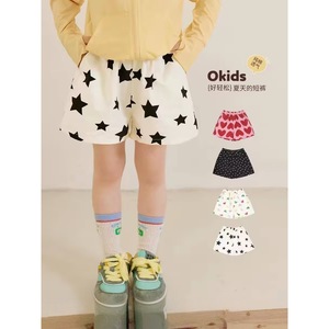 Okids Girls Shorts Star Print Pure Cotton Breathable Summer Wear Mid Waist Casual Style - Product Image 1