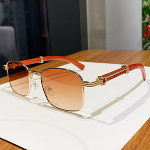 <b>Sunglasses</b> Full Rim <b>Square</b> Frame Metal Gold Wooden Temples UV400 Protection Unisex Fashionable Outdoors Travel Cycling Driving - Product Image 4