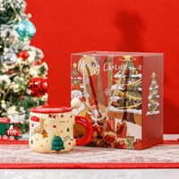 Mug de Noël magnétique avec couvercle et cuillère, grande capacité, dessin animé créatif, DIY, en céramique, cadeau de Noël