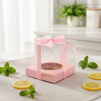 Boîte à emporter transparente multi-couleurs pour macarons, cupcakes, muffins, tartes aux œufs, desserts, petits cadeaux, avec ruban