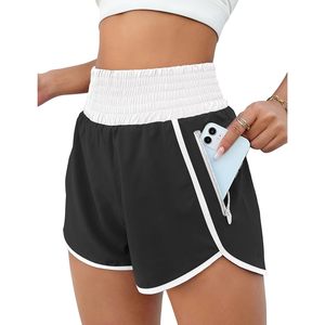 FOXA Pantalones cortos deportivos para mujer, pantalones cortos para correr de cintura alta con bolsillo, pantalones cortos deportivos para entrenamiento, negro y blanco, S - Product Image 1