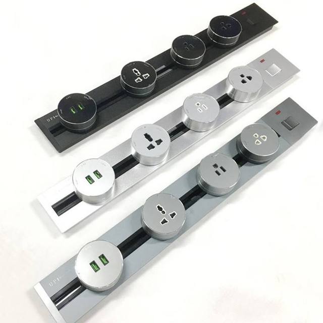 Kitchen Surface Mounted Wall Hidden Aluminum Power Track Rail Socket Adapter Electrical Track System Power Socket