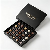 Boîte d'emballage en papier rigide pliable avec logo personnalisé de couleur noire pour truffes au chocolat, boîte à bonbons de qualité alimentaire recyclable pour cadeau